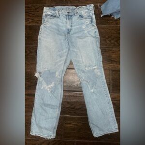 Light Blue Distressed  American Eagle Women's Mom Jeans